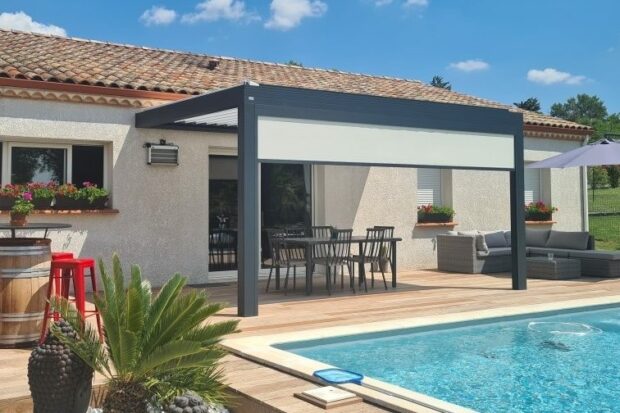 Pergola SlimDesign adossée 4x3 Made in France (Hors pose + Options possibles)